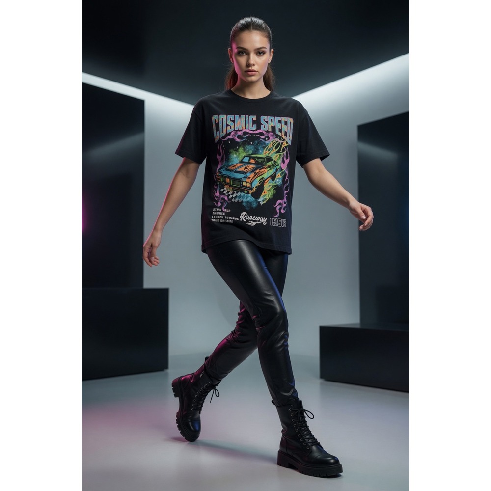 Messy Bun Just Chillin Graphic Tee Womens S Black Graphic Cotton Cosmic Speed